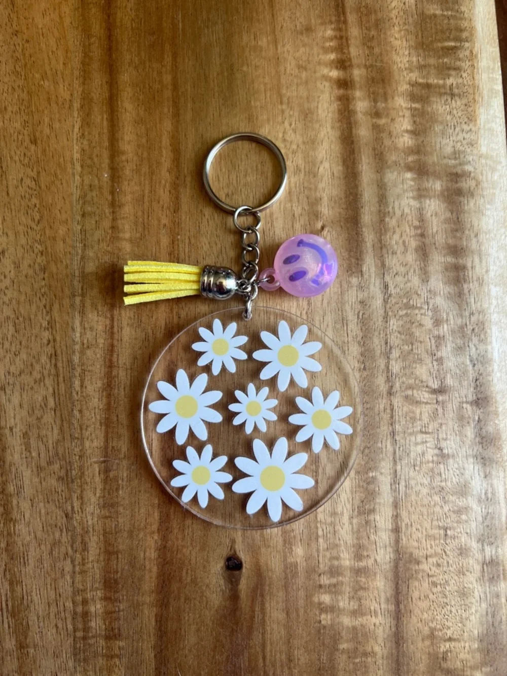 Handmade Smiley Face & Daisy Keychain and Bookmark Set - Pink, Yellow, Orange